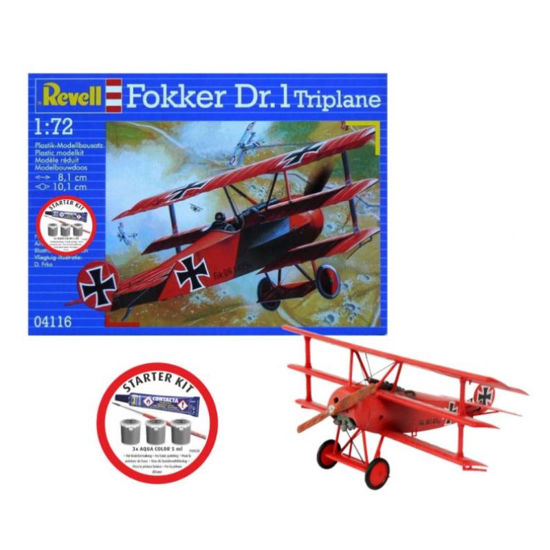 Maquette Plastique Avion 1/72 : Starter Kit Fokker DR.1 Triplane avec accessoires REVELL 74116