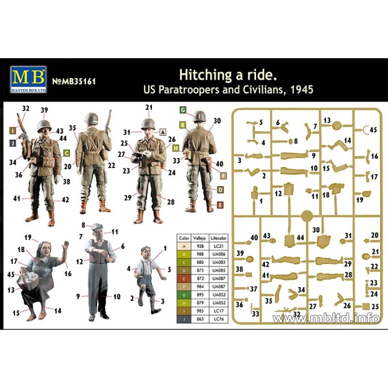 Maquette Plastique figurine 1/35 : PARACHUTISTES US ET CIVILS - 1945 Master box ltd 35161